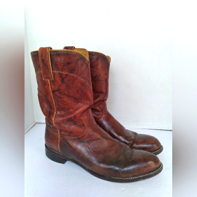 Vintage Leather Cowboy Boots Western Style Pull On Brown Size Unknown